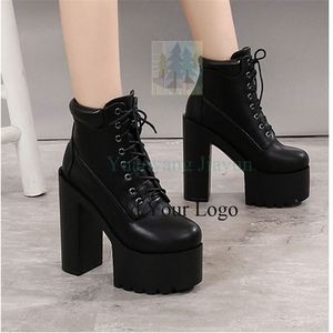 รองเท้าส้นสูงมีซิปผูกเชือกสุดเซ็กซี่สำหรับผู้หญิง, ไซส์<span class=keywords><strong>43</strong></span>รองเท้าส้นหนารองเท้าผู้หญิงส้นสี่เหลี่ยม - Product Image 4