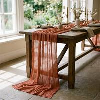 Chemin de table en gaze froissée, mélange de lin, 90x400cm, extra long, style bohème, pour décoration de table de mariage, en gaze de coton, vente en gros