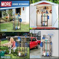 Étagères utilitaires en métal pour garage, organisateur d'outils noir avec crochets et étagère moderne pour le rangement extérieur robuste dans le jardin ou la ferme