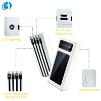 Batterie externe solaire portable personnalisée 10000 mAh avec câble USB intégré, lampe torche LED, chargeur portable