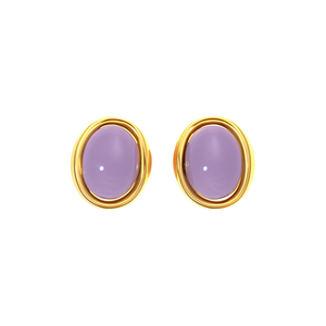 ต่างหูแฟชั่นทรงรีประดับพลอยสีม่วง ชุบทอง PVD บนสแตนเลสสตีล 316L - Product Image 2
