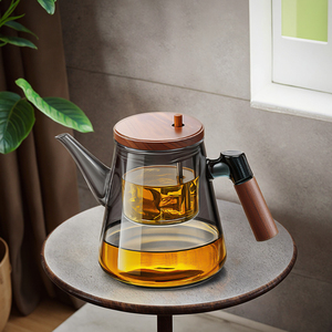 <span class=keywords><strong>Taza</strong></span> elegante gris humo, Juego de <span class=keywords><strong>tetera</strong></span> para té doméstico de 750ml con caño largo, separación de agua de té, <span class=keywords><strong>tetera</strong></span> filtrada de vidrio - Product Image 1