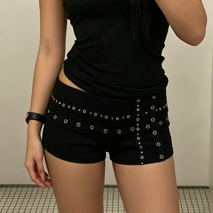 Shorts de Mezclilla Y2K Estilo Oscuro con Parches y Ojales, Cintura Baja, Punk, Sexy y Versátiles - Product Image 1