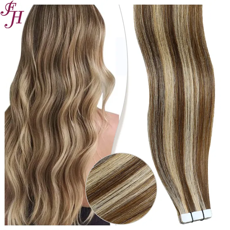 Fh Fabrieksprijs Tape Haarverlenging Highlight Rechte Dubbelzijdige Russische Tape 24 Inch Golvend Haar