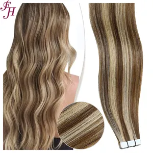FH factory price tape hair extension highlight straight double side russian tape 24 inch wavey hair