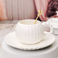 Ensemble tasse et soucoupe en céramique émaillée nacrée 280 ml, style nordique, écologique, pour le bureau et les goûters