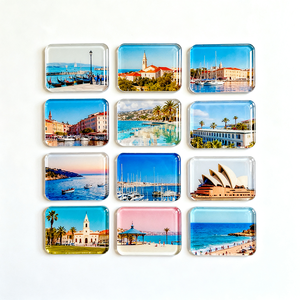 Aimants de réfrigérateur en acrylique personnalisés; <span class=keywords><strong>Souvenir</strong></span> de voyage, plage, paysage urbain, vue sur l'océan et photographie de repère - Product Image 1