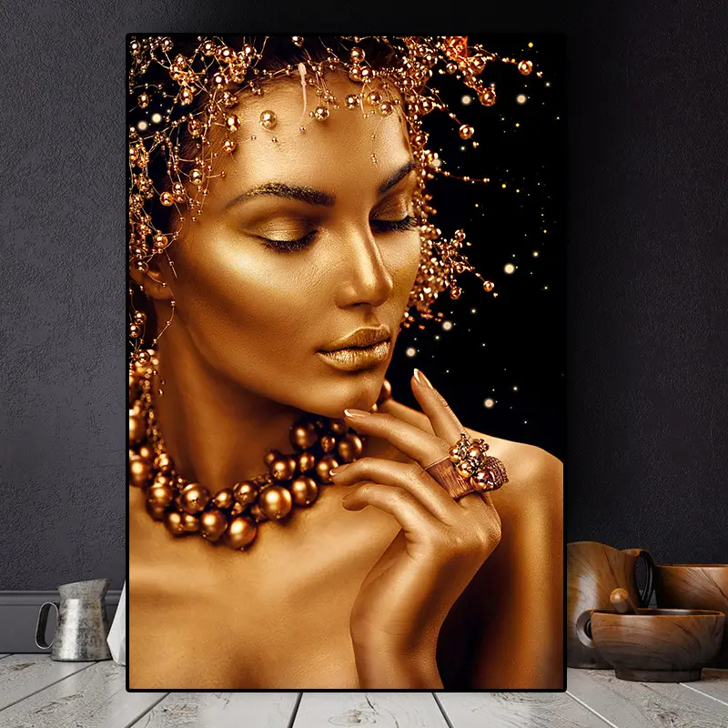 Pintura a óleo em tela de quadros sexy, nude arte africana, preto e dourado, para mulher, posteres e impressões, arte de parede sala de estar