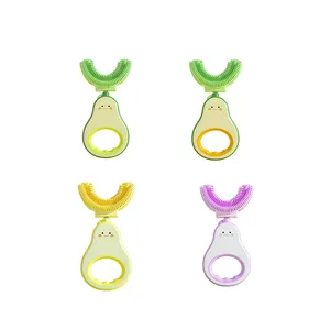 Cute avocado design U shaped Toothbrush Food Grade Silicone Kids U-shaped Toothbrush Manual Training For Toddlers Children