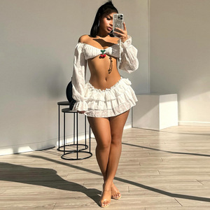 King Mcgreen Star Conjuntos de <span class=keywords><strong>2</strong></span> piezas Minifalda con volantes Top corto de manga larga Ropa de otoño Mujeres Cute Cherry Sexy Trajes de vacaciones - Product Image 4