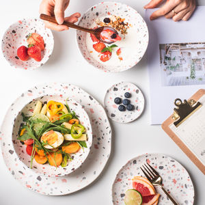 Ensemble d'assiettes à dîner en céramique à motif terrazzo LovingHome, <span class=keywords><strong>vaisselle</strong></span> en porcelaine pour la maison, accessoires de <span class=keywords><strong>table</strong></span> pour restaurant, décoration de salle à manger - Product Image 3