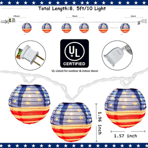 Thứ 4 của <span class=keywords><strong>July</strong></span> cờ Mỹ đèn lồng chuỗi 10 đèn lồng nhỏ với cắm Ngày Độc Lập Yêu Nước treo đèn - Product Image 3