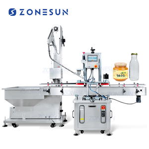 ZONESUN ZS-XG05 Automatic Servo Fruit <b>Jam</b> <b>Jar</b> Tomato Paste Chili Sauce Bottle Metal Lug Caps Tightening Screwing Capping Machine - Product Image 1