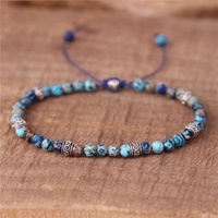 Bracelet en pierres naturelles de jaspe impérial argenté vintage antique de 18 couleurs pour femmes, bijoux en pierres précieuses ajustables bohèmes, vente en gros