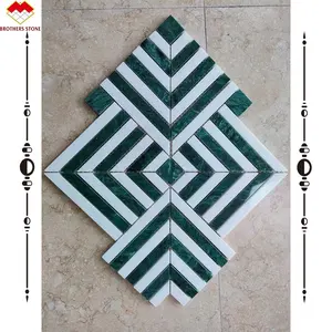 Retro Classic Design Indian Green Waterjet Parquet Wall Floor Stone Green Marble Mosaic Tiles