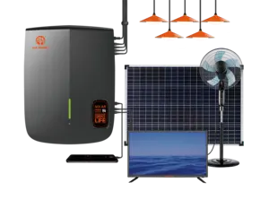100W 12V 24Ah太阳能LiFePO4电池家用照明套件32英寸直流电视完整的离网太阳能系统，带5个LED照明B直流风扇