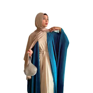Gaun Abaya terbuka elegan Muslim, pakaian Muslim wanita, Gaun terbuka Muslim warna polos