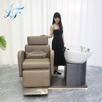 Fauteuil de lavage de cheveux moderne avec bac en céramique et lit de spa en cuir PU pour la coiffure