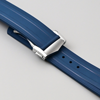 Bracelet de montre en caoutchouc fluoré souple réglable de luxe, imperméable et respirant, 20 mm, extrémités courbées, avec fermoir pliant de plongée