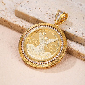 Pendentif pièce de monnaie en laiton plaqué or massif martelé, style byzantin chrétien <span class=keywords><strong>grec</strong></span>, avec zircon, pour enfant - Product Image 2