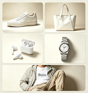 Montre à quartz en acier inoxydable argenté, sac, étui pour AirPods, chaussures, logo personnalisé pour hommes - Product Image 1
