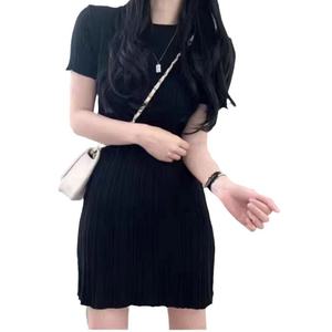 Robe Courte en Maille à Rayures Élégante de Style Coréen Personnalisée pour la Vente en Gros – Robe Mini Unie à Col Rond - Product Image 5