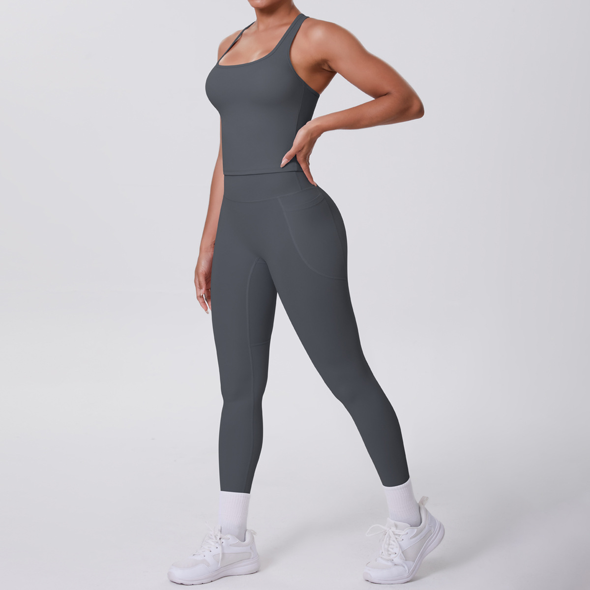 7122 gilet en forme de i 7108 tailleur pantalon à poches-gris graphite