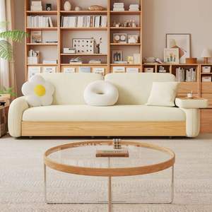 Modern Solid Wood <b>Storage</b> <b>Sofa</b> <b>Bed</b> Cream Color Foldable With Drawer For Small Bedroom Kids And Adults - Product Image 3