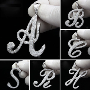 En stock, collier avec pendentif initial en lettres 26, micro pavé CZ, hip hop, glace, pour femmes et hommes - Product Image 3