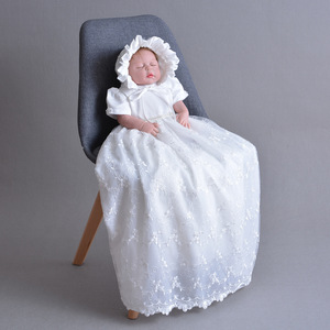 Abito da Battesimo <span class=keywords><strong>Extra</strong></span> Lungo in Pizzo Bianco per Neonati, Vestito da Principessa con Gemme per Matrimoni e Feste, Abito Ricamato per Cerimonie Religiose - Product Image 4