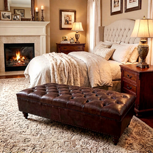 Sillón Otomano de Cuero Genuino Marrón Vintage de Lujo Hecho a Medida con Botones, <span class=keywords><strong>Banco</strong></span> Largo para Sala de Estar o Dormitorio - Product Image 3