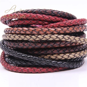 Cordon en cuir <span class=keywords><strong>de</strong></span> vachette tressé pour <span class=keywords><strong>bracelet</strong></span> et collier DIY, corde ronde en cuir <span class=keywords><strong>de</strong></span> vachette tressé - Product Image 5