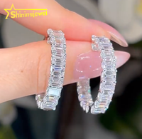 Perhiasan modis penjualan laris anting-anting Hoop berlian tumbuh Lab potongan zamrud emas padat 10k wanita