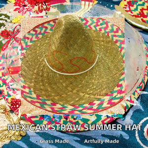 Unisex Straw <b>Sombrero</b> Hat Woven Mexican Style Wide Brim Natural Grass for Beach Party Travel Adults - Vietnam Handicraft - Product Image 3