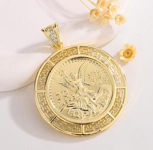 Collana con Ciondolo in Ottone Placcato Oro 14k, Design Statua della Libertà e Angelo, con Moneta d'Oro da 50 Peso, Gioielli Hip-Hop alla Moda per Regali - Product Image 4