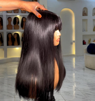 Wig Rambut Asli Tanpa Lem, Model Bang Lurus, Harga Grosir Murah, Wig Berponi, Rambut Virgin Mentah dengan Kutikula Tertata Rapi untuk Wanita Kulit Hitam