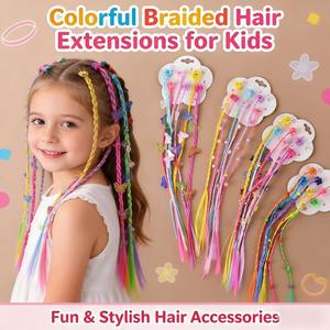 Stylische Kinder-Haarspangen mit geflochtenen Extensions und Schleifen – Süßes Alltags-Clip-in-Haaraccessoire – Trendiges Spaß-Set - Product Image 1