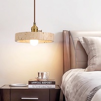 Suspension en travertin de luxe moderne nordique lustre suspendu à LED blanc minimaliste pour grandes chambres abat-jour en pierre alimenté par courant alternatif