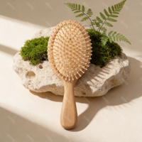 Brosse à cheveux ovale en bambou avec coussin d'air, démêlante, pour massage du cuir chevelu, professionnelle pour salon, vente en gros, OEM