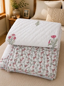 Unique Hand Block Printed Floral Cotton <b>Quilt</b> Jaipuri Razai Reversible Boho Indian <b>Bedding</b> King Size Handmade Comforter - Product Image 5