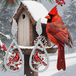Elegantes Pendientes Colgantes de Pájaro Cardenal, Chapados en Oro Blanco, Aleación de Zinc Plateada, con Microincrustaciones de Piedra Roja, Joyería de Fiesta para Mujer - Product Image 3