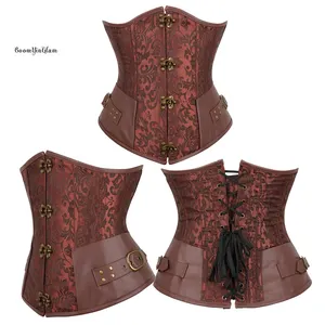 Black Brocade Cupless Staal Uitgebeende Underbust Sexy Vest Steampunk Corset