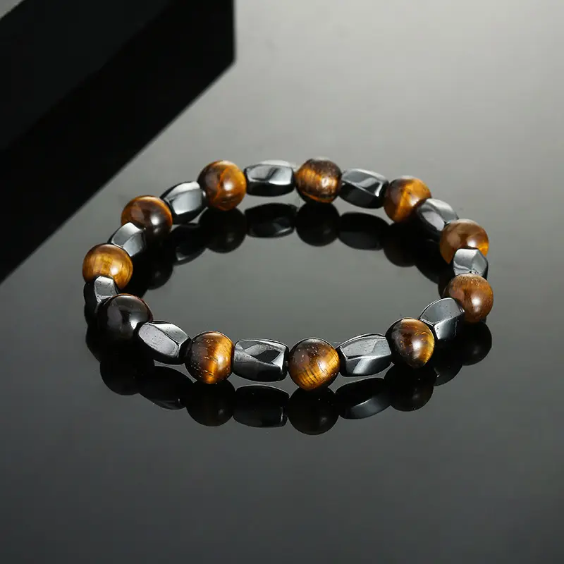 Batu alami 8mm manik mata harimau gelang hematit untuk pria batu permata kristal manik-manik energi penyembuhan gelang batu