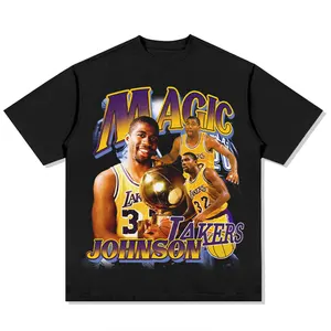 Magic Johnson-camisetas de manga corta 100% de algodón, ropa de calle Vintage lavada con ácido, de gran tamaño, con estampado gráfico 250GSM