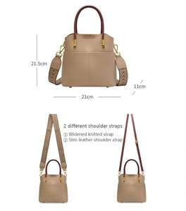 Sac seau en cuir véritable pour femme tendance, 21,5x21x11 cm, fermeture à glissière, bandoulière amovible, toutes saisons, portable - Product Image 6