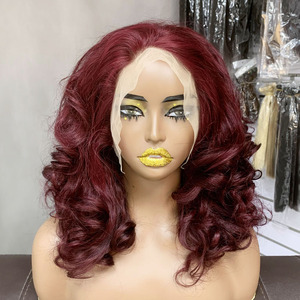 Densidad del 350% # Peluca de cabello humano Remy con rizos rebeldes color vino tinto oscuro 99J, 12 pulgadas, con encaje frontal 13x4, pelucas al por mayor para mujeres negras - Product Image 2