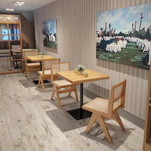 Table à manger carrée commerciale au design moderne 1016 fer et bois massif avec combinaison de chaises en métal pour bars et restaurants - Product Image 2