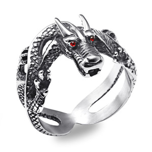 Dragon-Shaped <b>Ring</b> Silver Red Eyes Men's Fashion Jewelry <b>Titanium</b> Steel <b>Ring</b> European Style Gift - Product Image 1