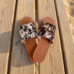 Wholesale HIDAYAT INTERNATIONAL Genuine Cowhide Leather <b>Slide</b> <b>Sandals</b> for Women Hair-<b>On</b> Slip-<b>On</b> Flats Western Boho Summer - Product Image 3
