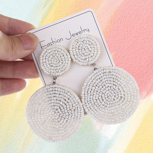 Pendientes Colgantes Tejidos, Diseño Geométrico Moderno en Latón, Nuevo Diseño de Moda, Cuentas Redondas de Color Arroz para Mujer, UIONEN 1835 - Product Image 4